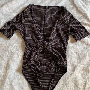Urban Outfitters Striped Tie front bodysuit